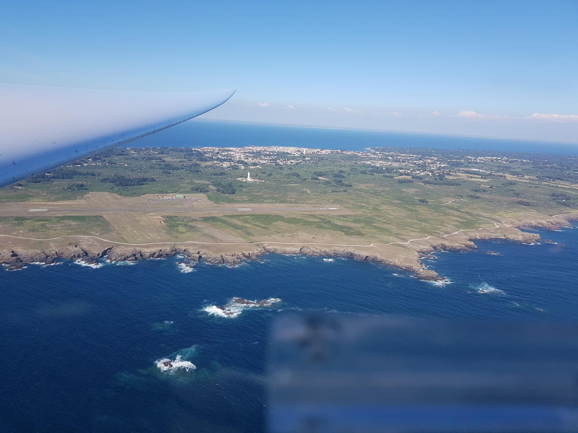 The island of Île-d'Yeu with its small airfield seen from the glider over the Atlantic